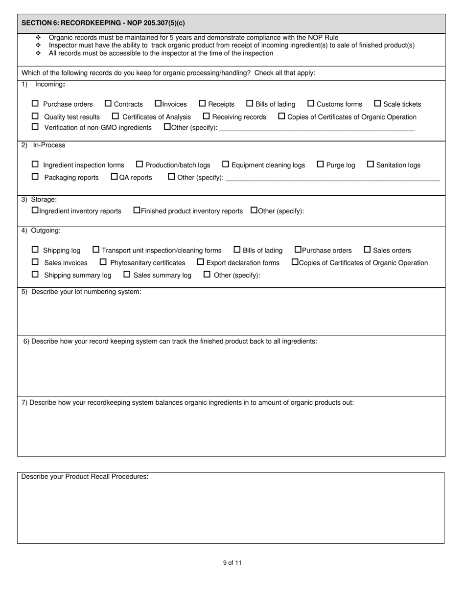 Organic System Plan - Processors  Handlers - New Hampshire, Page 9