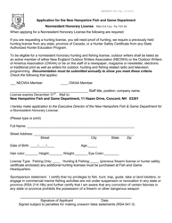 Document preview: Application for the New Hampshire Fish and Game Department Nonresident Honorary License - New Hampshire