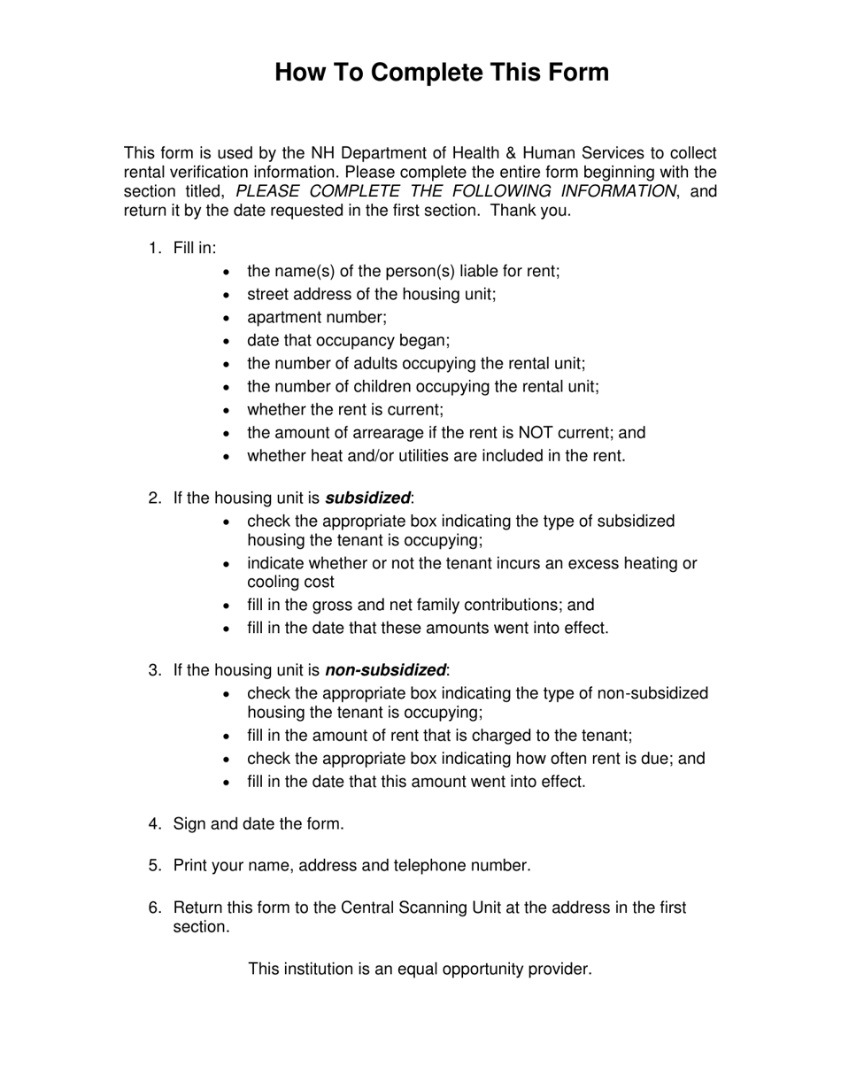 BFA Form 775 Rental Verification Request - New Hampshire, Page 2