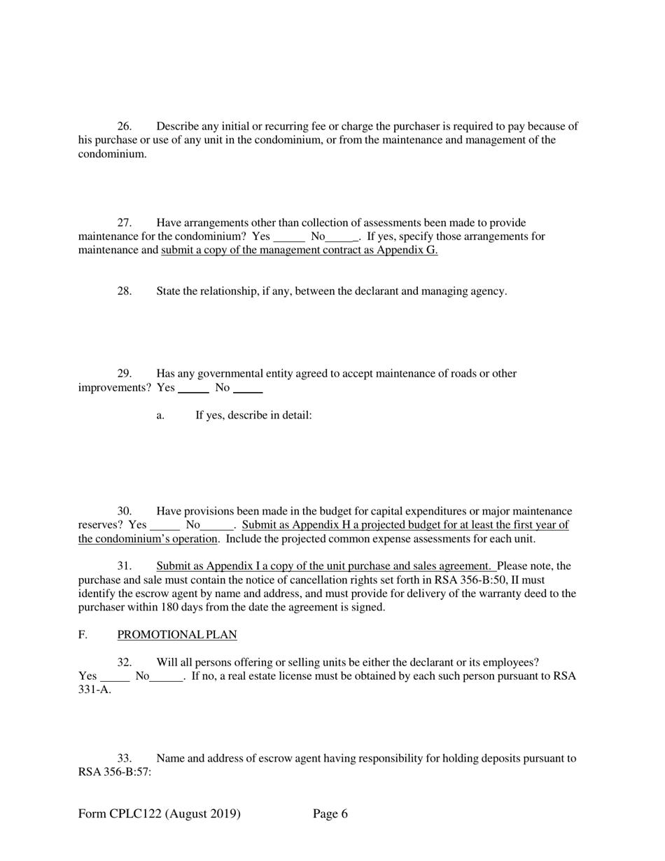 Form CPLC122 Application for 10 Residential Unit Exemption - New Hampshire, Page 6