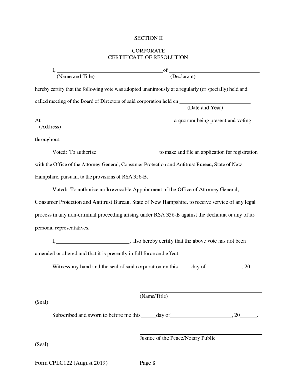 Form CPLC122 Application for 10 Residential Unit Exemption - New Hampshire, Page 8