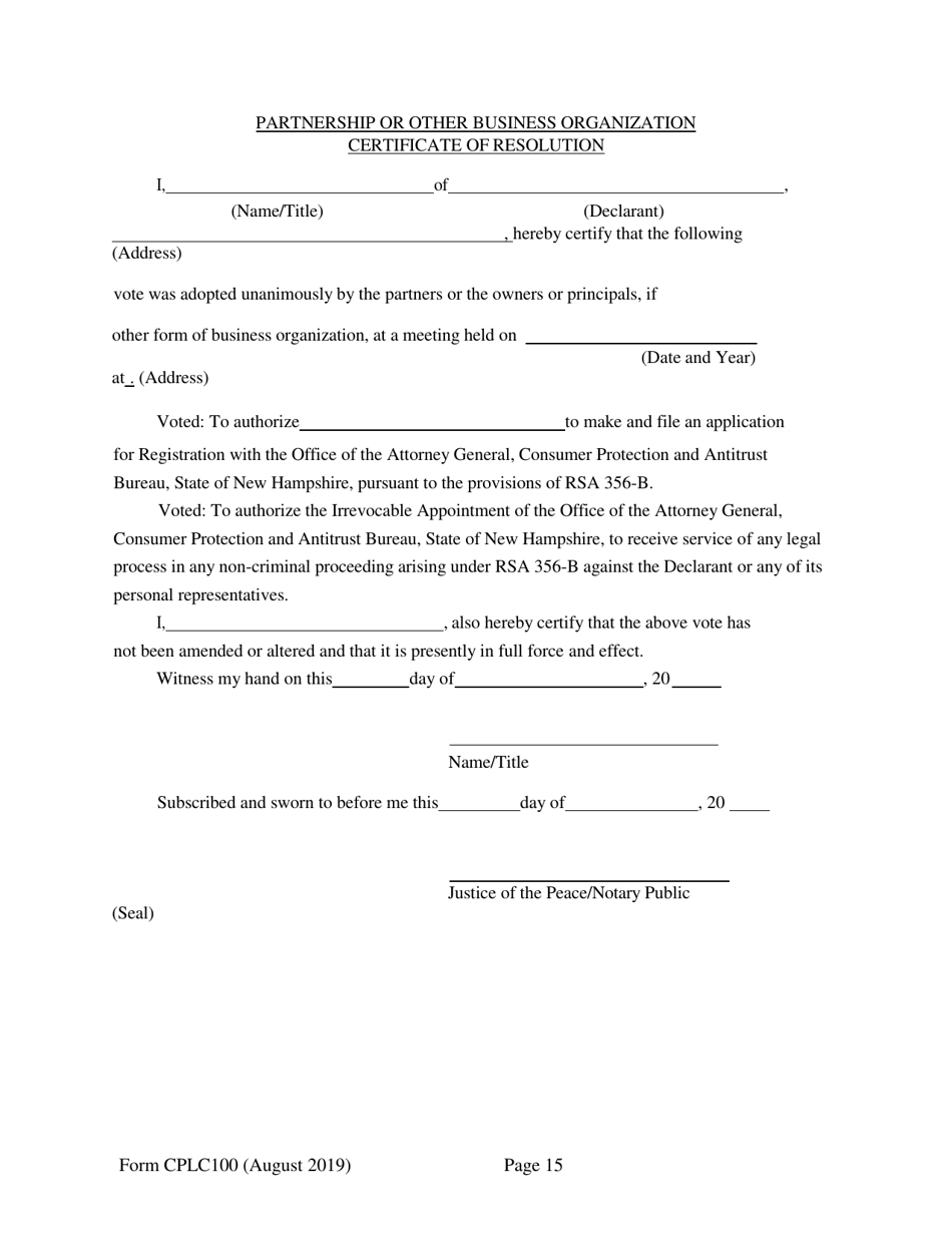 Form CPLC100 Comprehensive Registration Application - New Hampshire, Page 15
