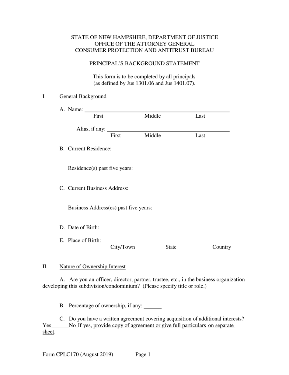 Form CPLC170 Principals Background Statement - New Hampshire, Page 1