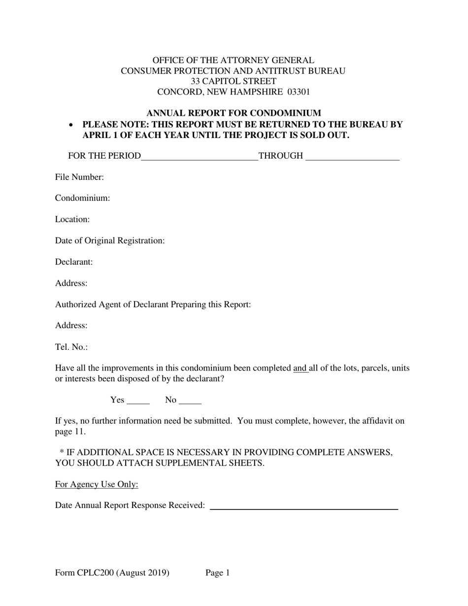 Form CPLC200 Annual Report for Condominium - New Hampshire, Page 1