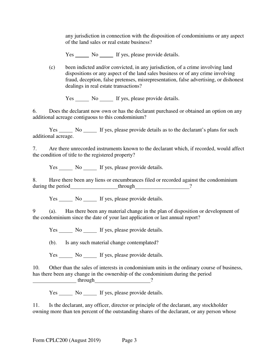 Form CPLC200 Annual Report for Condominium - New Hampshire, Page 3