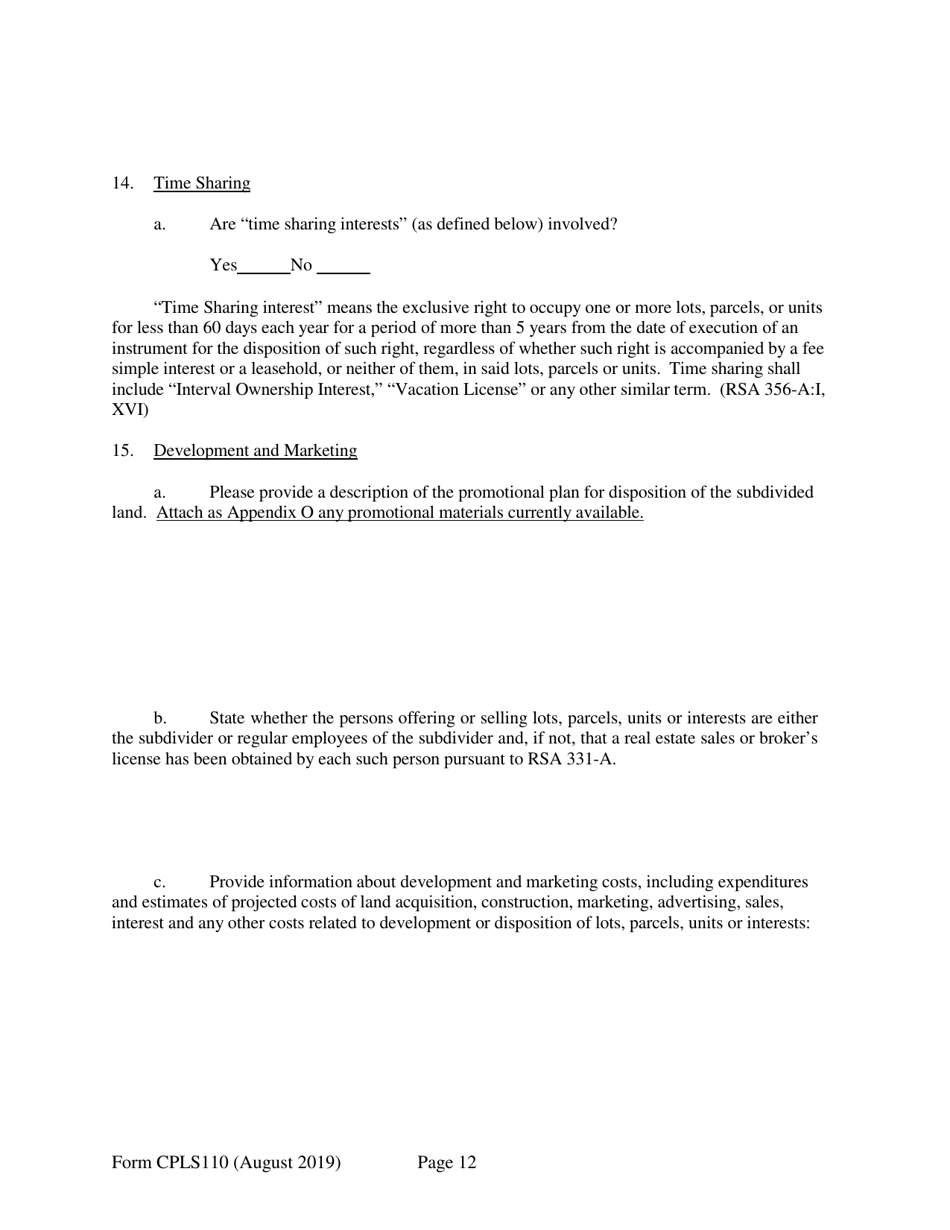 Form CPLS110 Abbreviated Registration Application - New Hampshire, Page 12