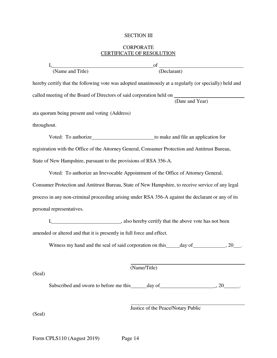Form CPLS110 Abbreviated Registration Application - New Hampshire, Page 14