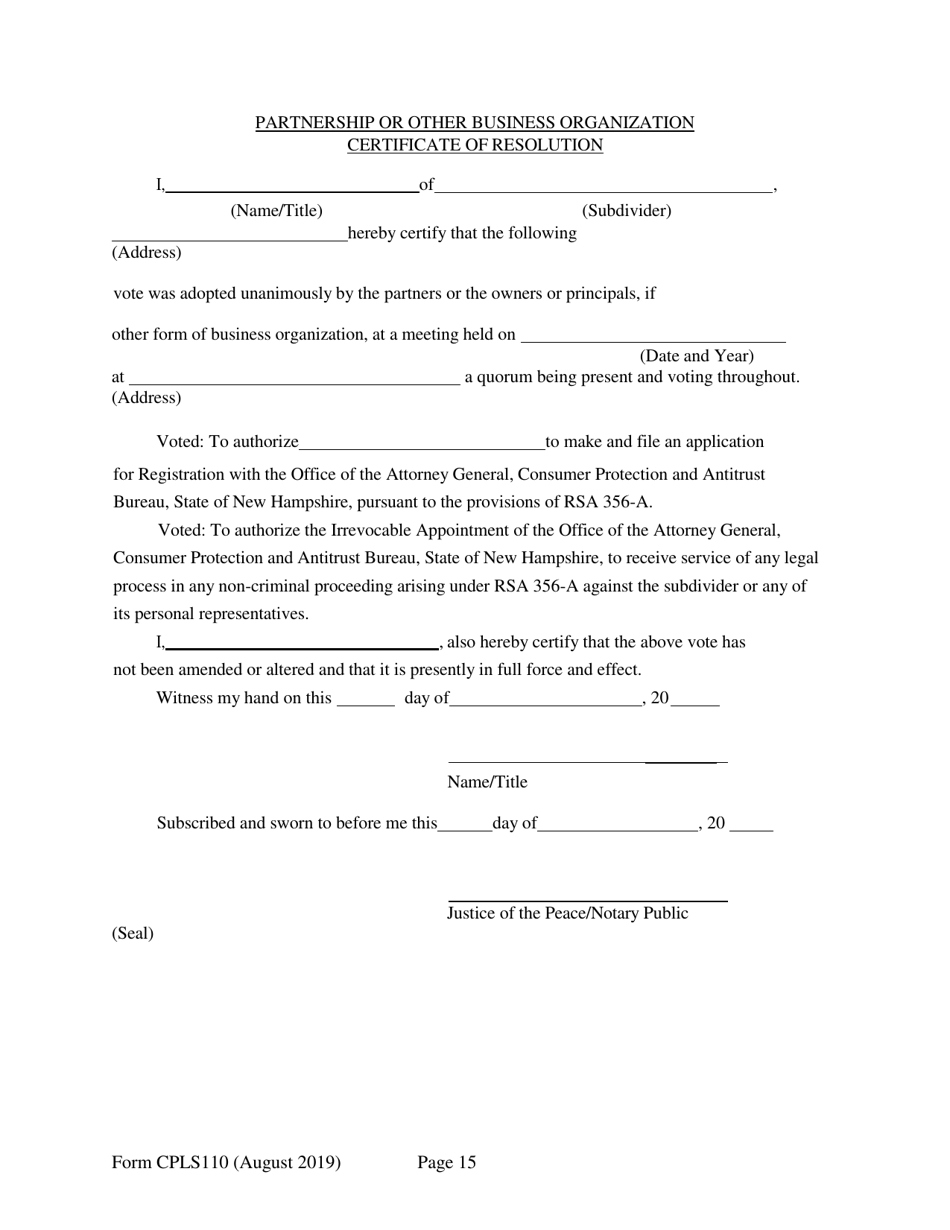 Form CPLS110 Abbreviated Registration Application - New Hampshire, Page 15