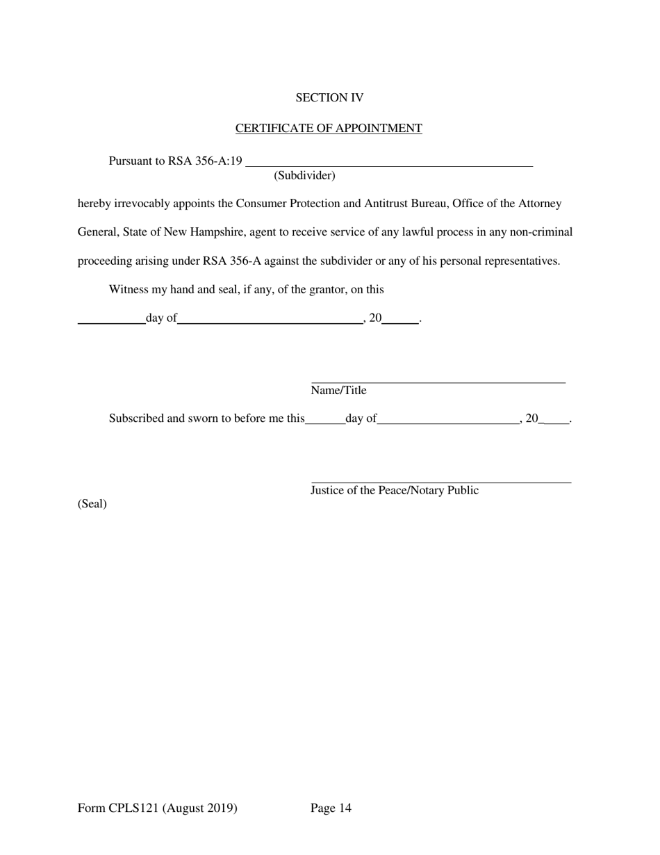Form CPLS121 Application for 25 Unit Exemption - New Hampshire, Page 14
