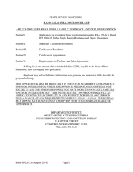 Form CPLS121 Application for 25 Unit Exemption - New Hampshire