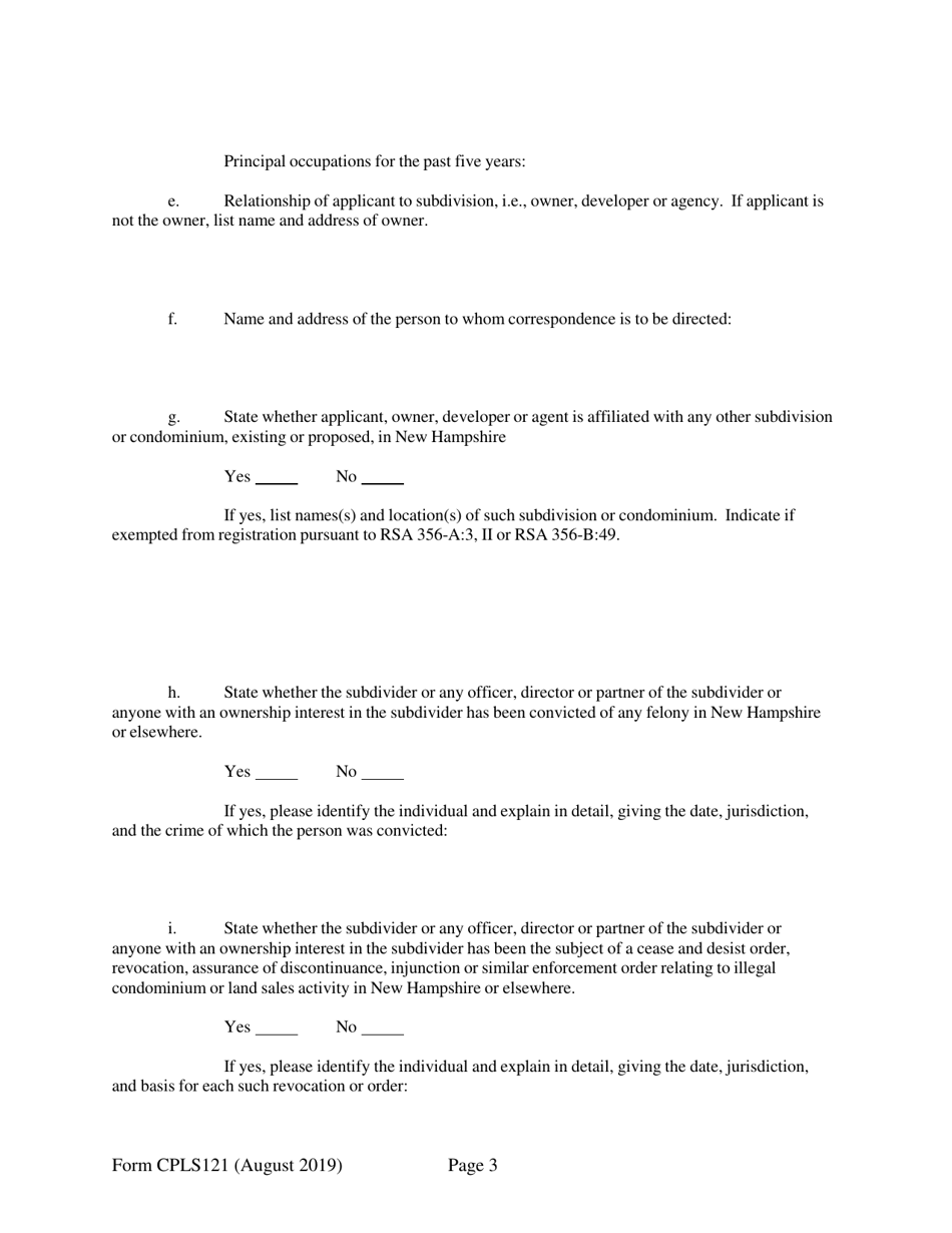 Form CPLS121 Application for 25 Unit Exemption - New Hampshire, Page 3