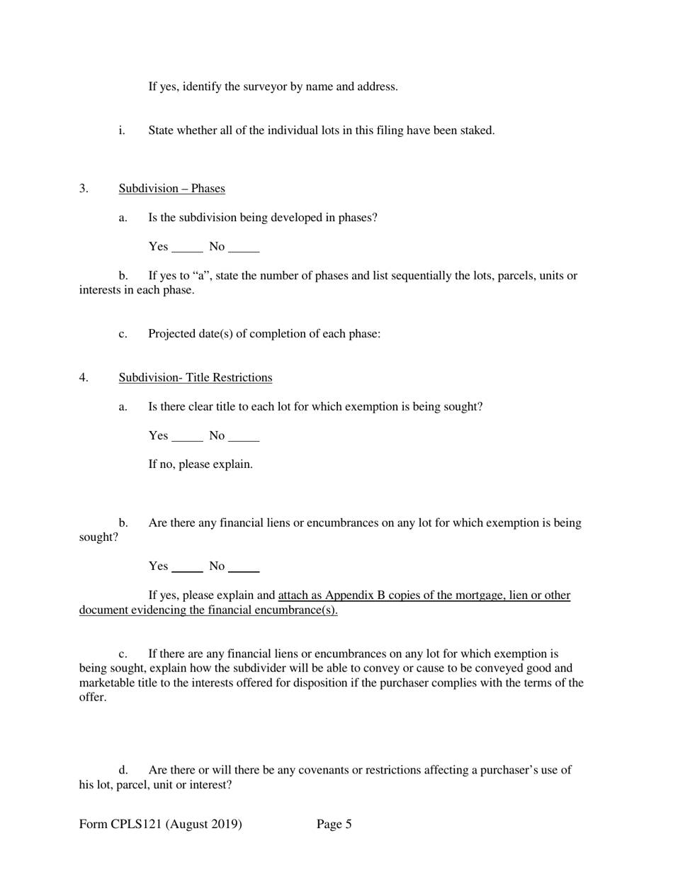 Form CPLS121 Application for 25 Unit Exemption - New Hampshire, Page 5