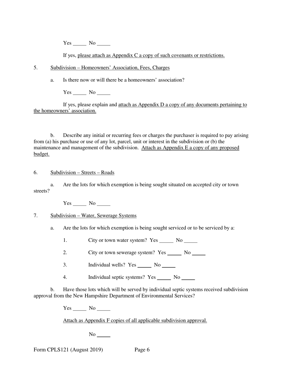Form CPLS121 Application for 25 Unit Exemption - New Hampshire, Page 6