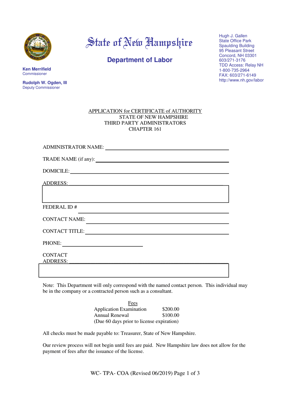 Form WCTPACOA Fill Out, Sign Online and Download Fillable PDF, New
