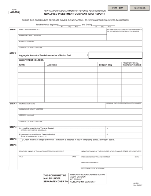 Form AU-208  Printable Pdf