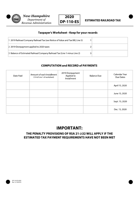 Form DP-110-ES 2020 Printable Pdf