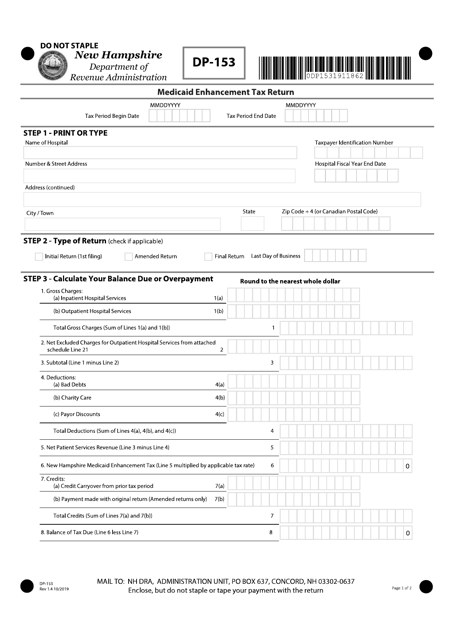 Form DP-153  Printable Pdf