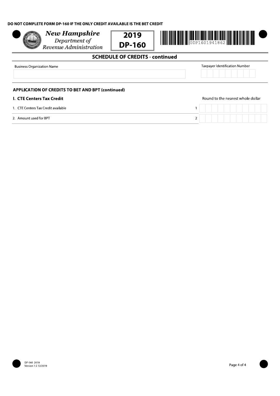 Form DP-160 Schedule for Business Enterprise and Business Profits Tax Credits - New Hampshire, Page 4