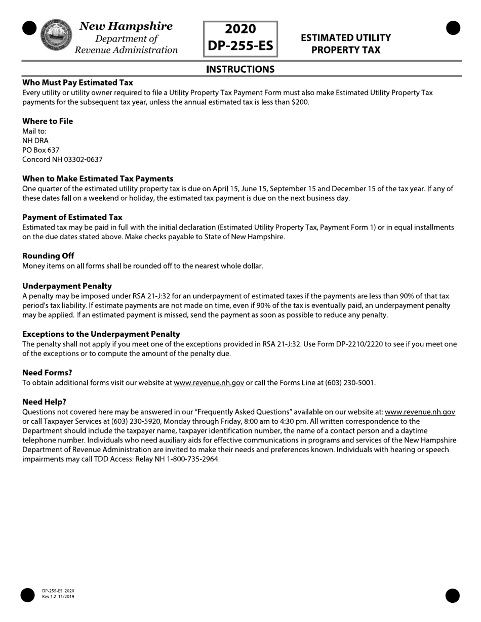Form DP-255-ES Utility Property Tax Quarterly Payment Forms - New Hampshire, Page 4