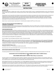 Instructions for Form NH-1040 Proprietorship or Jointly Owned Property Business Profits Tax Return - New Hampshire