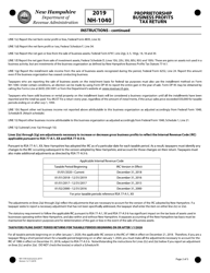 Instructions for Form NH-1040 Proprietorship or Jointly Owned Property Business Profits Tax Return - New Hampshire, Page 2