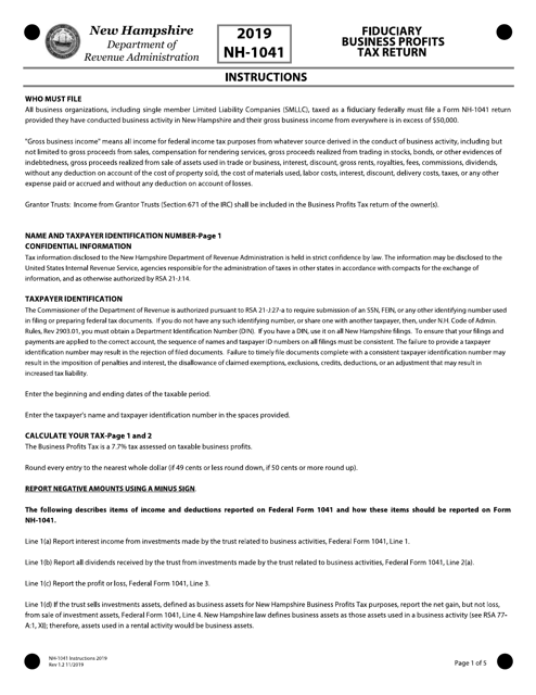 Form NH-1041  Printable Pdf