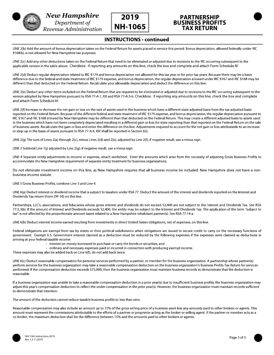 Instructions for Form NH-1065 Partnership Business Profits Tax Return - New Hampshire, Page 3