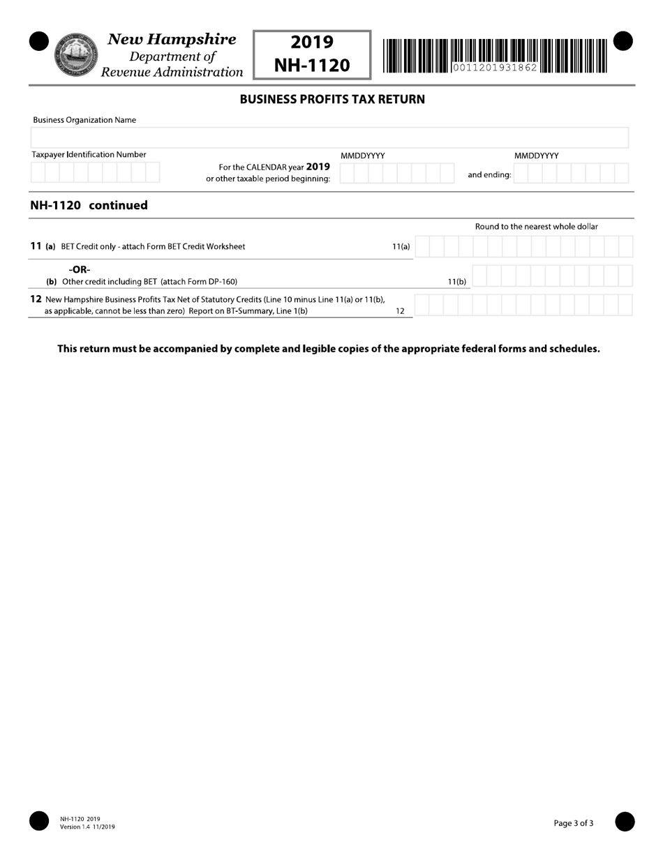 Form NH-1120 Business Profits Tax Return - New Hampshire, Page 3