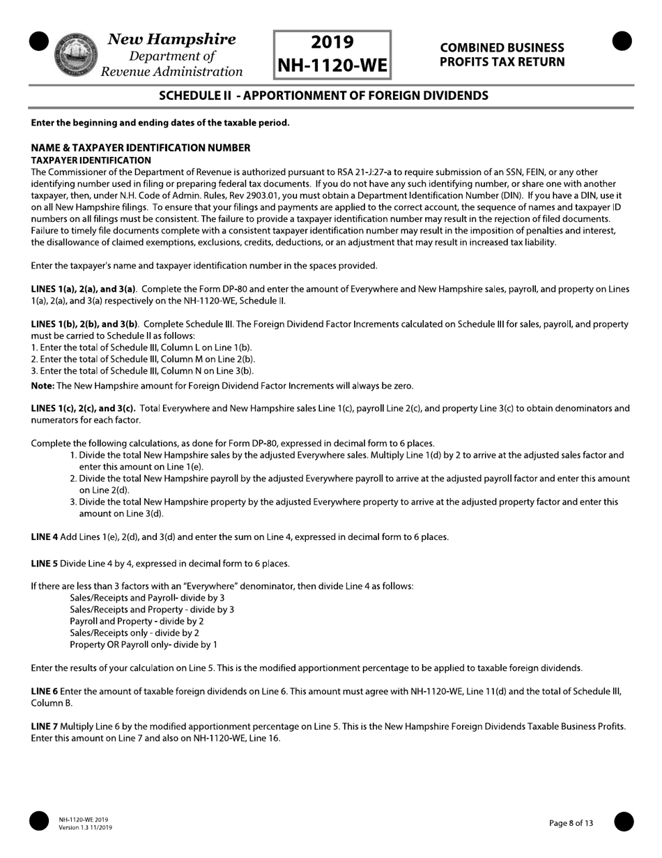 Instructions for Form NH-1120-WE Combined Business Profits Tax Return - New Hampshire, Page 8