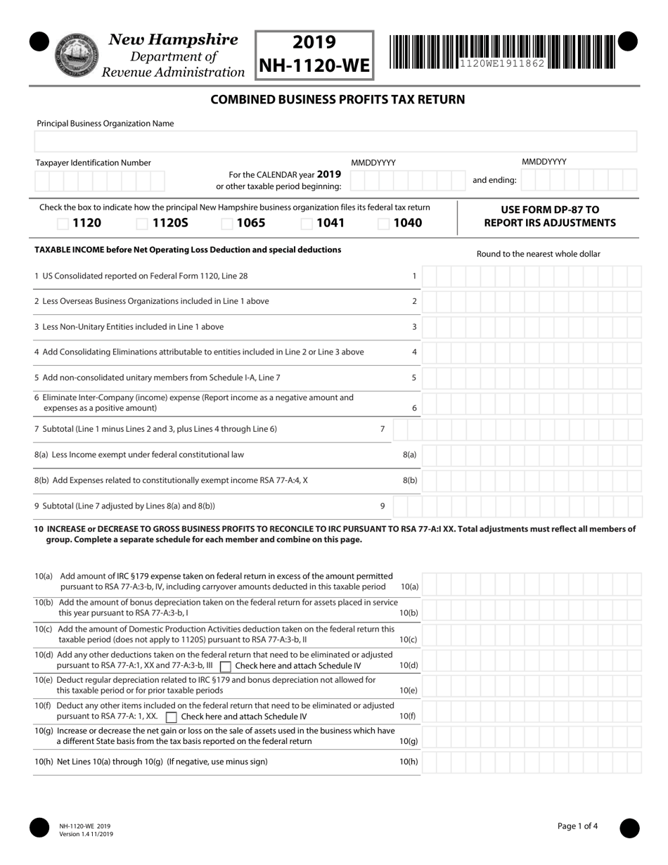 Form NH-1120-WE Combined Business Profits Tax Return - New Hampshire, Page 1