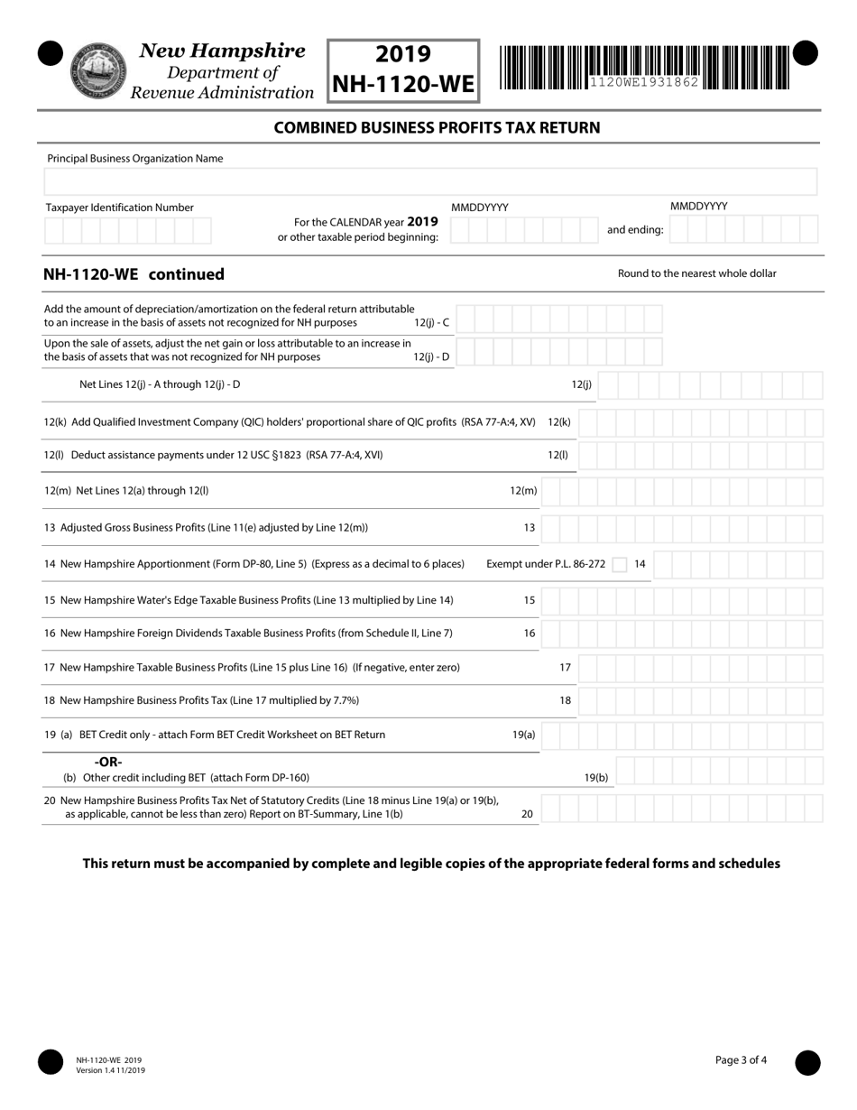 Form NH-1120-WE Combined Business Profits Tax Return - New Hampshire, Page 3
