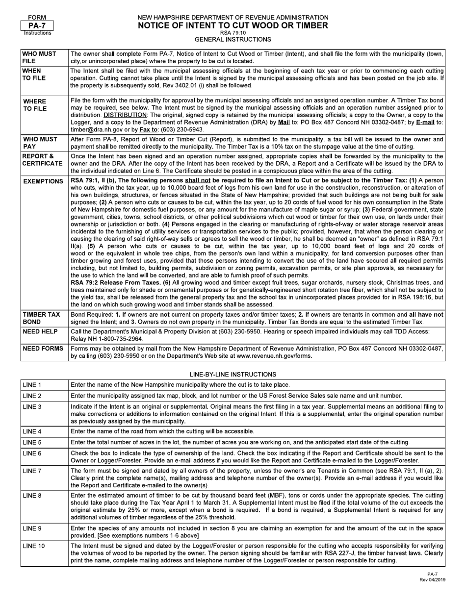Form PA-7 Notice of Intent to Cut Wood or Timber - New Hampshire, Page 2
