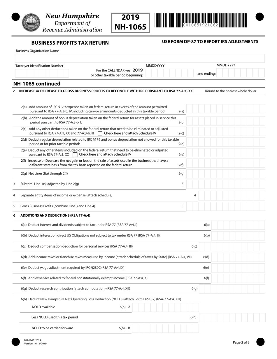Form NH-1065 Partnership Business Profits Tax Return - New Hampshire, Page 2