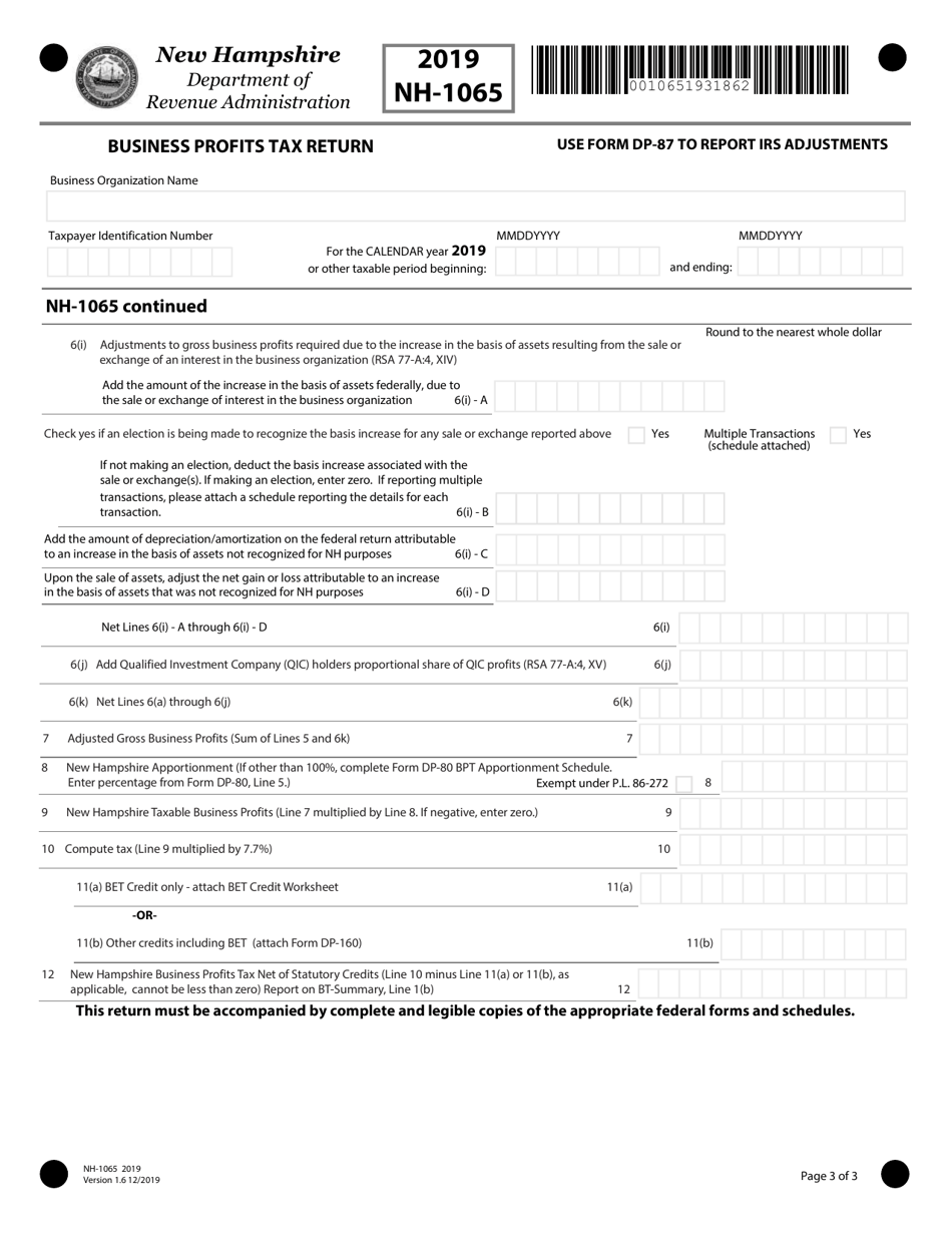 Form NH-1065 Partnership Business Profits Tax Return - New Hampshire, Page 3
