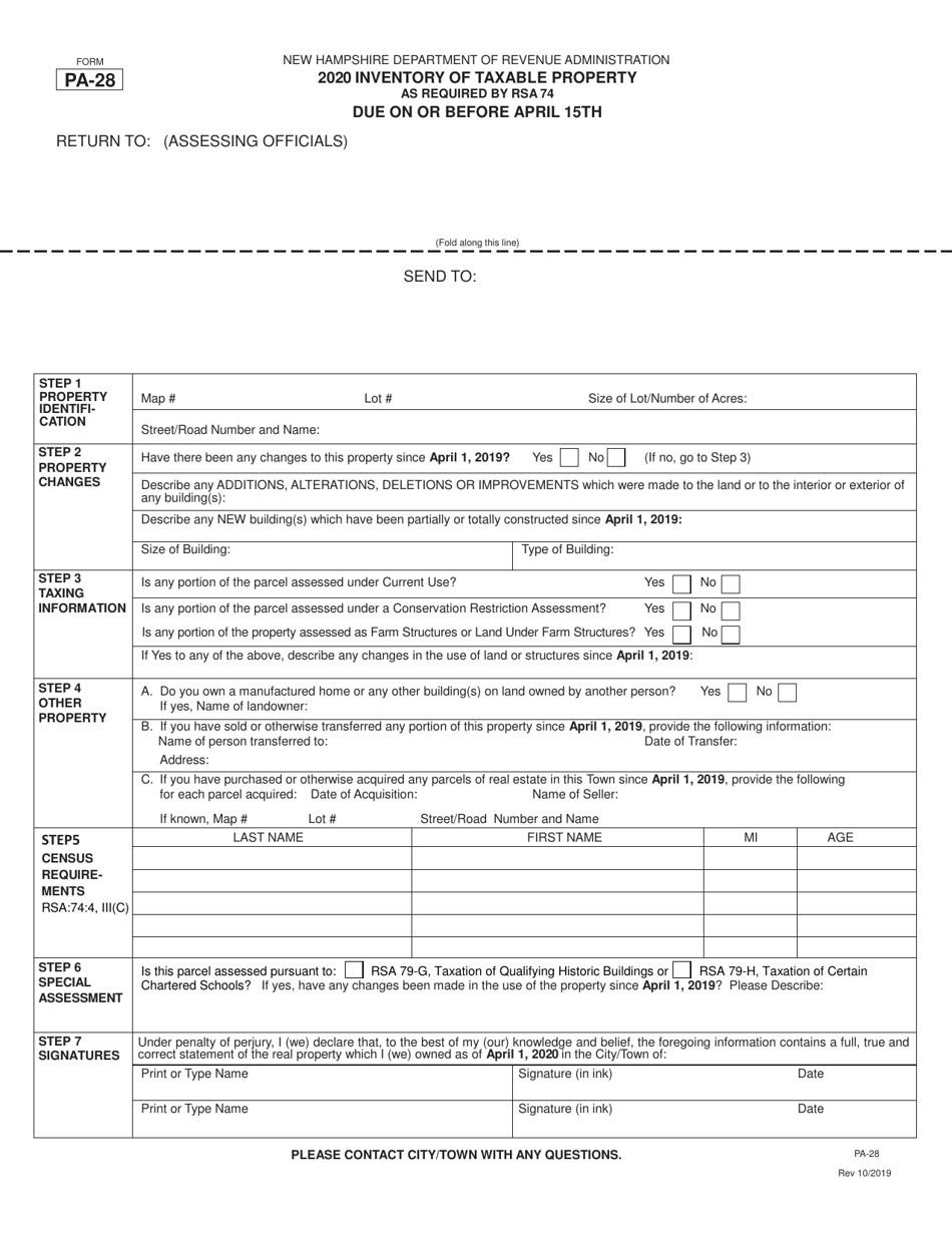 Form PA-28 Inventory of Taxable Property - New Hampshire, Page 1