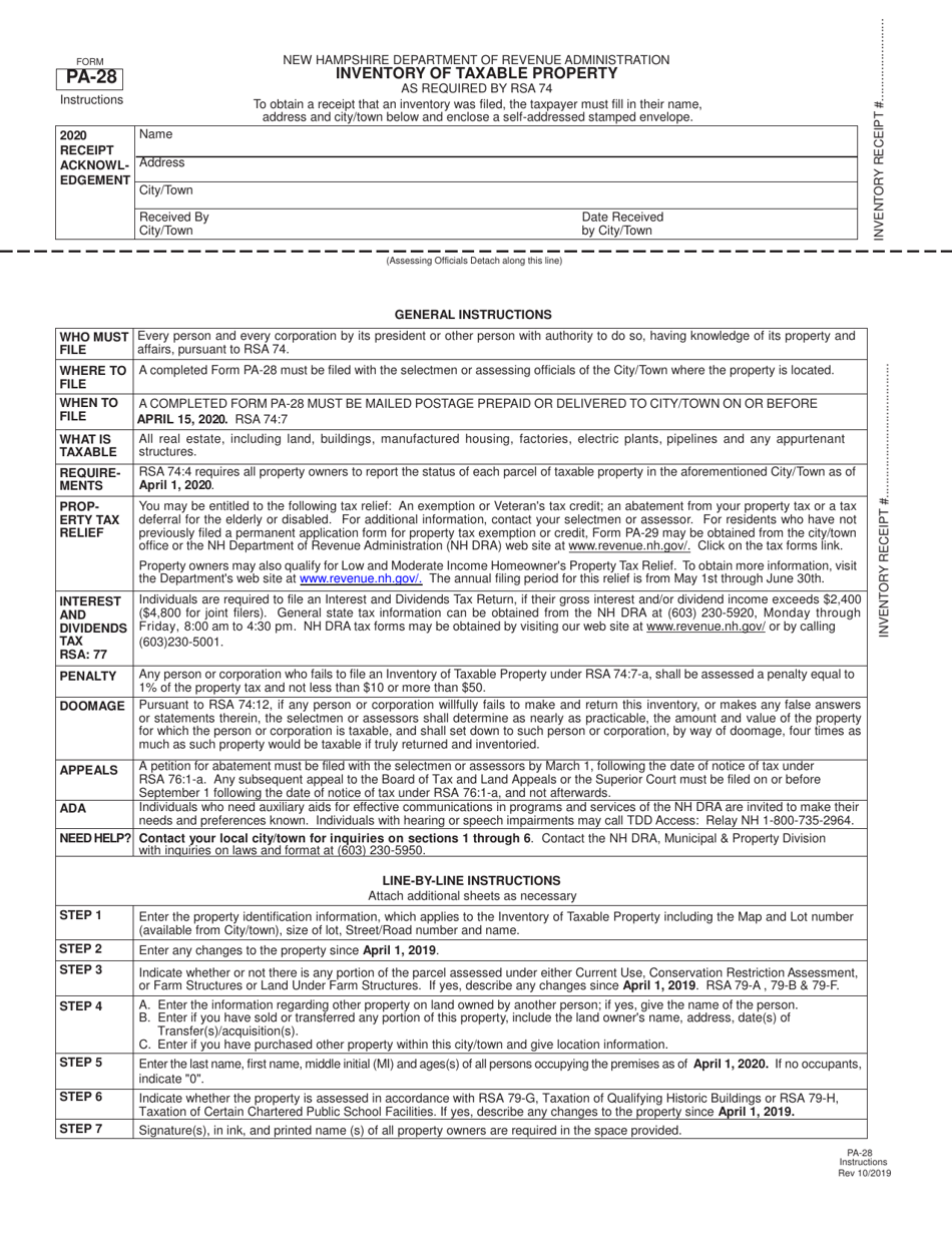 Form PA-28 Inventory of Taxable Property - New Hampshire, Page 2