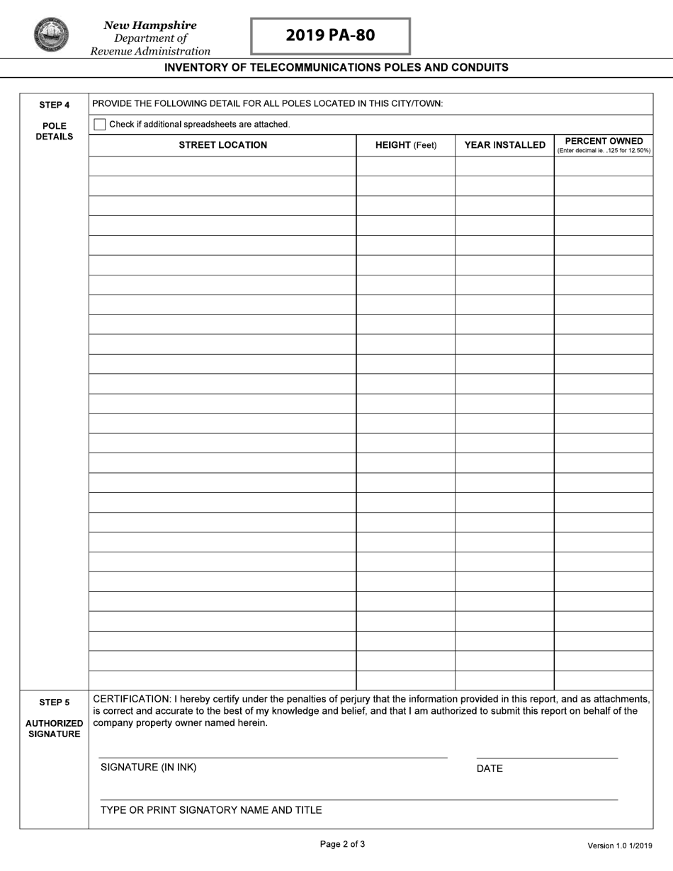 Form PA-80 Inventory of Telecommunications Poles and Conduits - New Hampshire, Page 2