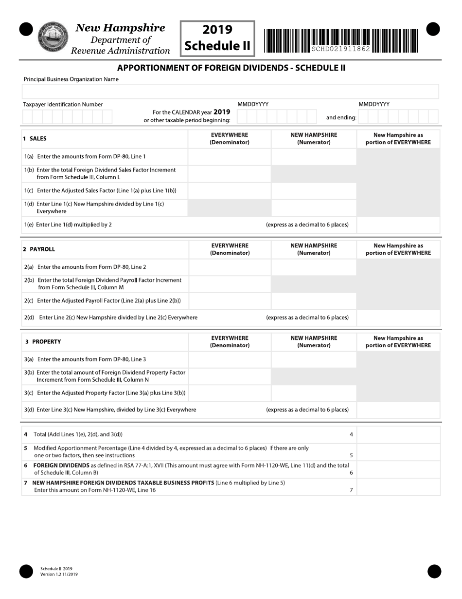 Schedule II Apportionment of Foreign Dividends - New Hampshire, Page 1