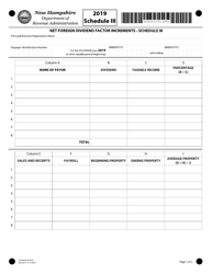 Schedule III Net Foreign Dividend Factor Increments - New Hampshire