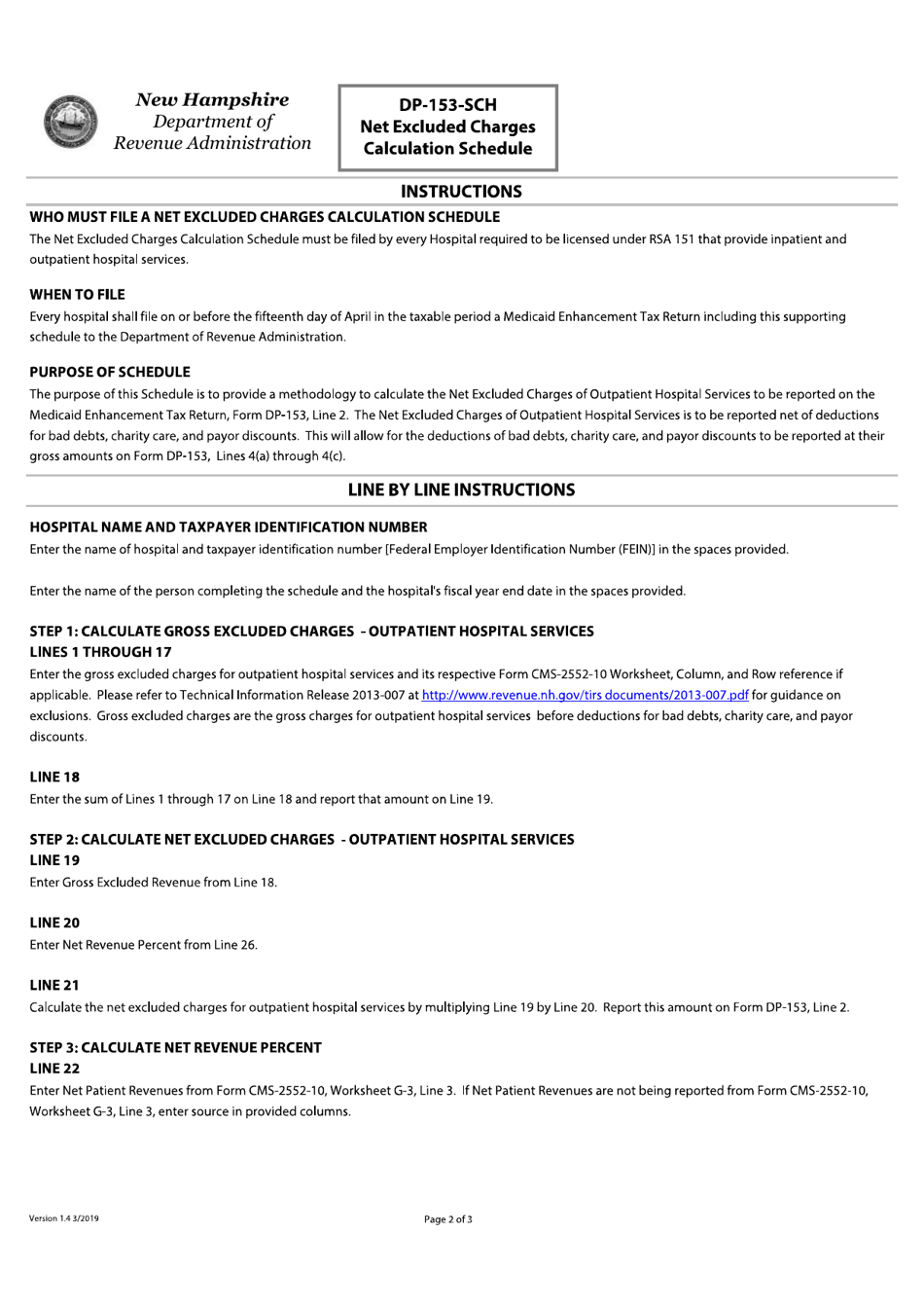 Form DP-153-SCH Net Excluded Charges Calculation Schedule - New Hampshire, Page 2