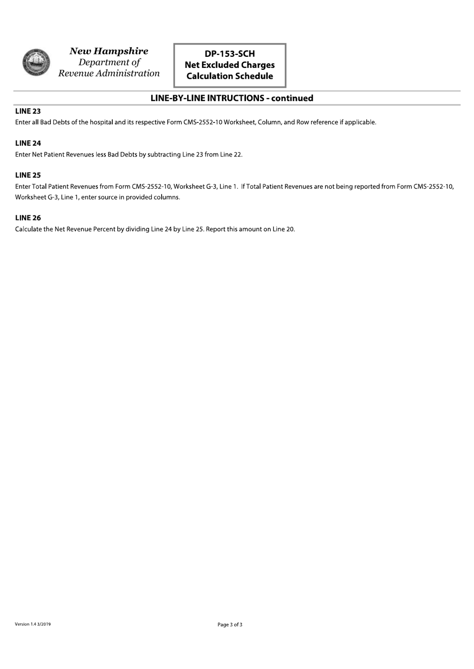 Form DP-153-SCH Net Excluded Charges Calculation Schedule - New Hampshire, Page 3