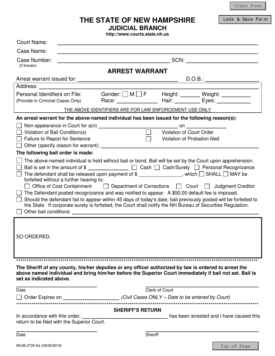 Form NHJB-2720-SE Arrest Warrant - New Hampshire, Page 1