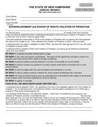Form NHJB-4056-SE Acknowledgment and Waiver of Rights Violation of Probation - New Hampshire