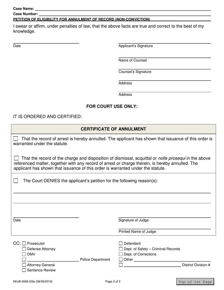 Form NHJB-3056-DSE Petition of Eligibility for Annulment of Record Non-conviction: for Offenses Resolved 01 / 01 / 2019 or Later - New Hampshire, Page 2