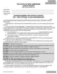 Form NHJB-2821-DSE Acknowledgment and Waiver of Rights Dwi - First Offense - Class B Misdemeanor - New Hampshire