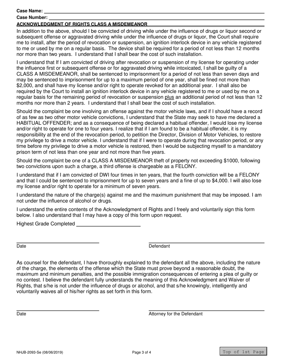 Form NHJB-2093-SE Acknowledgment of Rights - Class a Misdemeanor - New Hampshire, Page 3