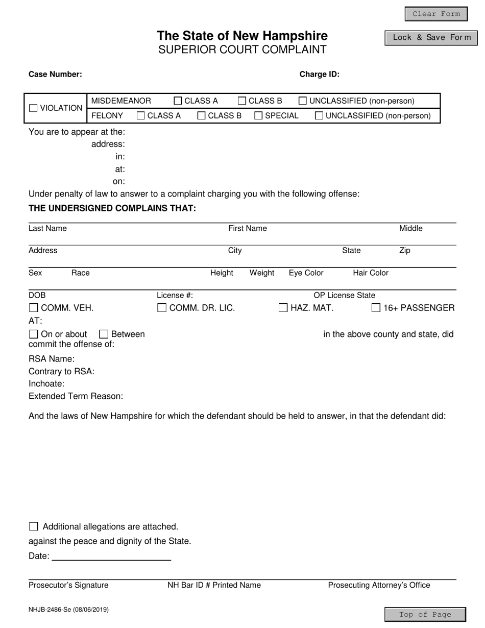 Form NHJB-2486-SE Superior Court Complaint - New Hampshire, Page 1
