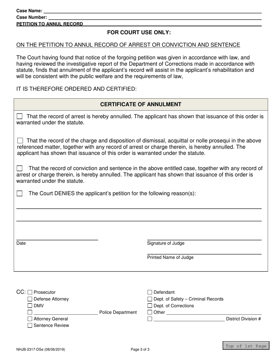 Form NHJB-2317-DSE Petition to Annul Record: Offenses Resolved Prior to 01 / 01 / 2019 - New Hampshire, Page 3