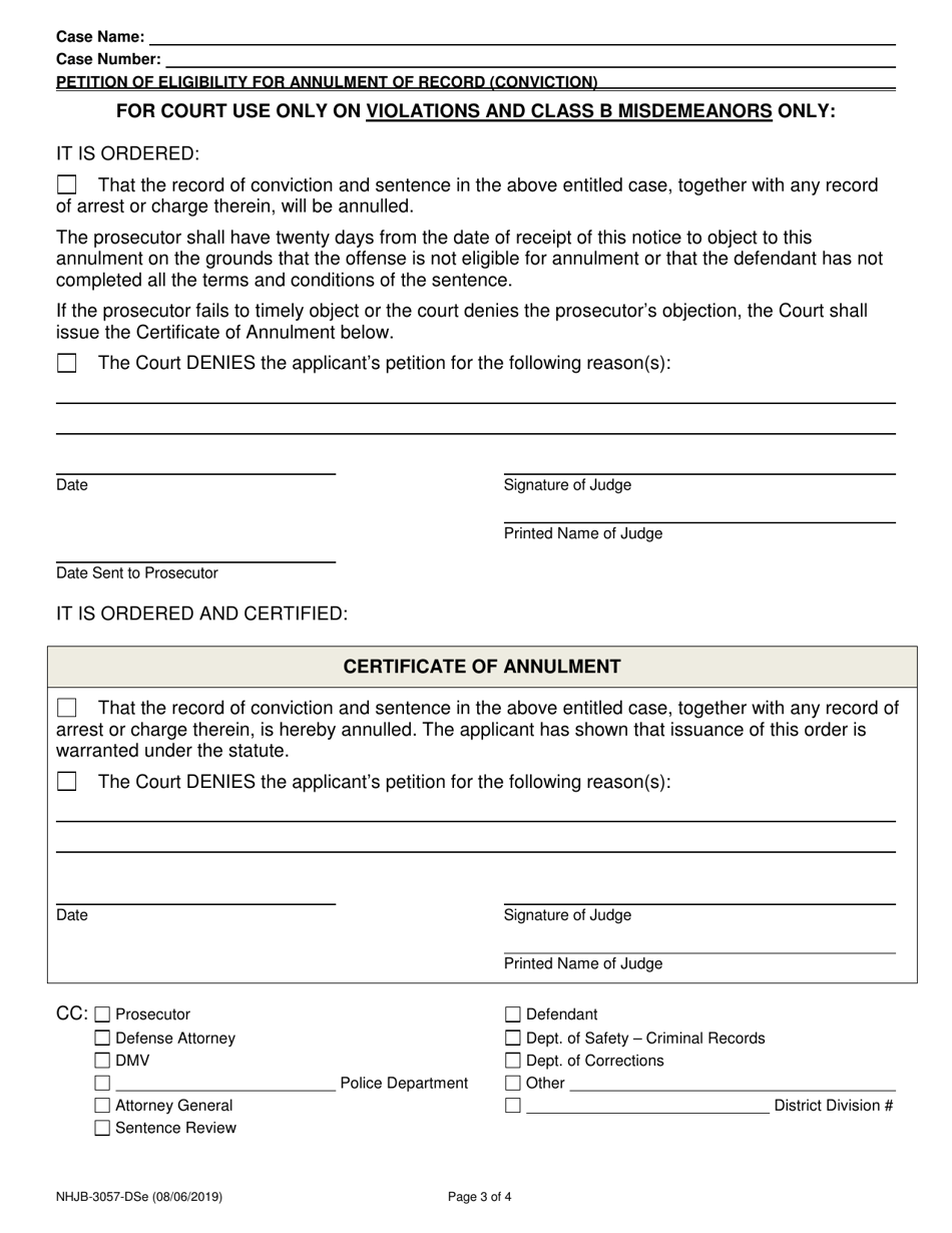 Form NHJB-3057-DSE Petition of Eligibility for Annulment of Record Conviction: for Offenses Resolved 01 / 01 / 2019 or Later - New Hampshire, Page 3
