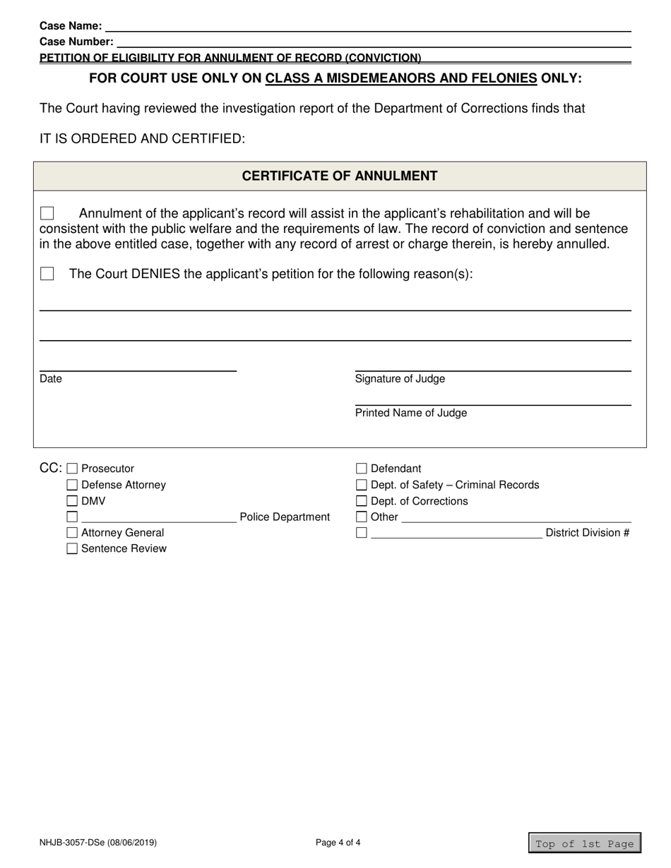 Form NHJB-3057-DSE Petition of Eligibility for Annulment of Record Conviction: for Offenses Resolved 01 / 01 / 2019 or Later - New Hampshire, Page 4